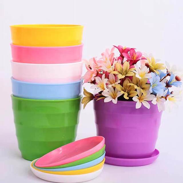 Resin petal pot plastic thickened imitation ceramic colorful resin pumpkin round creative succulent small flower pot with tray