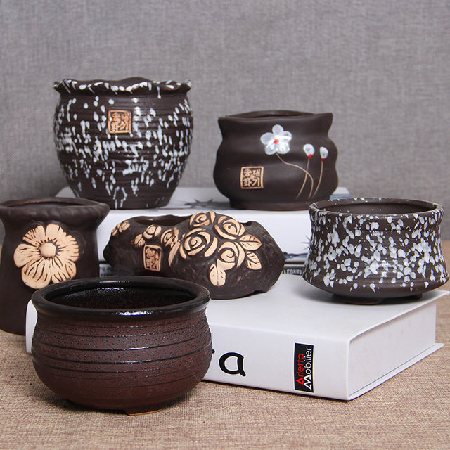 Succulent plant succulent flower pot flower pot creative personalized flower pot green plant potted flower pot flowing glaze stoneware breathable flower pot