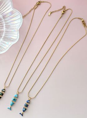 复古彩釉钛钢锁骨链小众设计感DIY手工制作海洋风项链