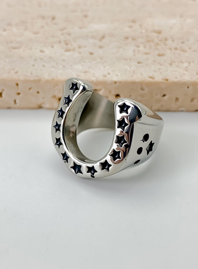 ins风设计嘻哈六芒星钛钢男戒