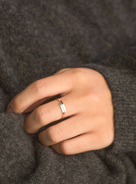 简约钛钢镀金开口情侣戒指