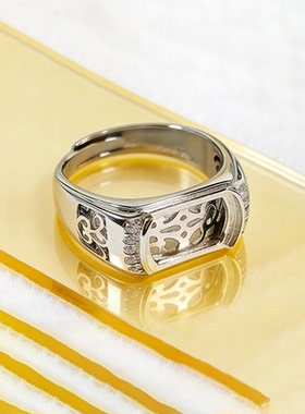 纯银镶嵌蜜蜡琥珀戒指空托