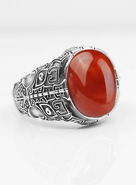 宏利925纯银戒指空托镶嵌松石闭口银托复古蜜蜡南红新款戒托12*16