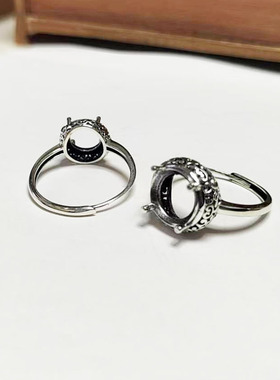 纯银镶嵌掐丝景泰蓝琥珀戒指空托