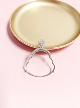 925纯银吊坠空托镶翡翠佛公银托简约包边爪镶玉石弥勒佛坠托28*26