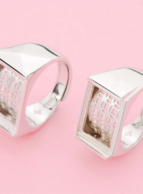 纯银镶嵌蜜蜡戒指空托