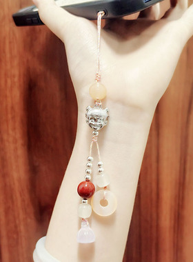 S925纯银手机挂绳潮流挂饰钥匙扣包包挂件男女通用太乙哪吒手机链