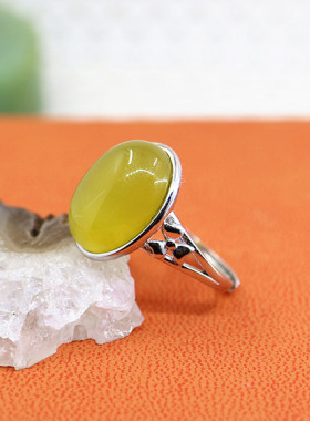 纯银镶嵌蜜蜡戒指空托