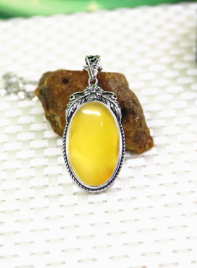 纯银镶嵌蜜蜡琥珀玉石吊坠空托