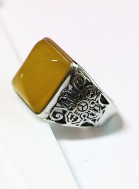 纯银活口镶嵌蜜蜡复古戒指空托