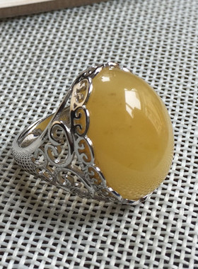 纯银戒指空托定做琥珀镶嵌玉石