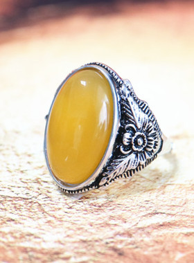 戒指空托复古镶嵌琥珀活口银饰