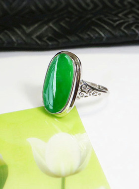 纯银蛋形镶嵌蜜蜡开口戒指空托