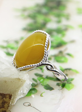 纯银镶嵌蜜蜡欧式戒指空托