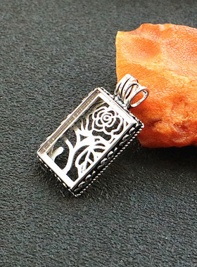 纯银琥珀蜜蜡吊坠空托