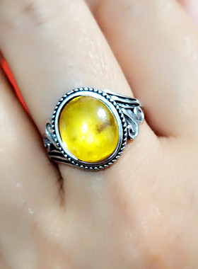 纯银镶嵌蜜蜡琥珀戒指空托