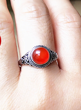 纯银镶嵌蜜蜡琥珀戒指空托