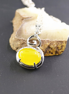纯银镶嵌蜜蜡琥珀玉石吊坠空托