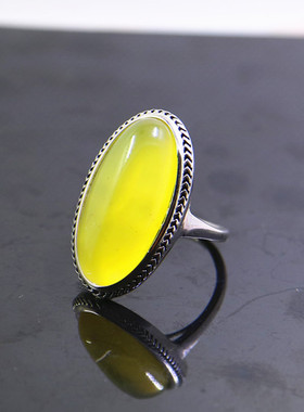 纯银镶嵌蜜蜡欧式琥珀戒指空托