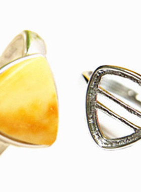 纯银戒托定做琥珀镶嵌