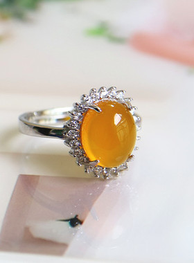 宏利爪镶碧玉8*10蜜蜡琥珀戒托