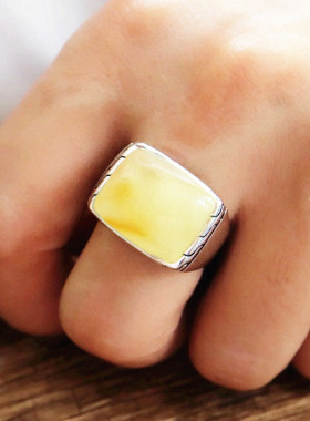 纯银镶嵌蜜蜡琥珀戒指空托