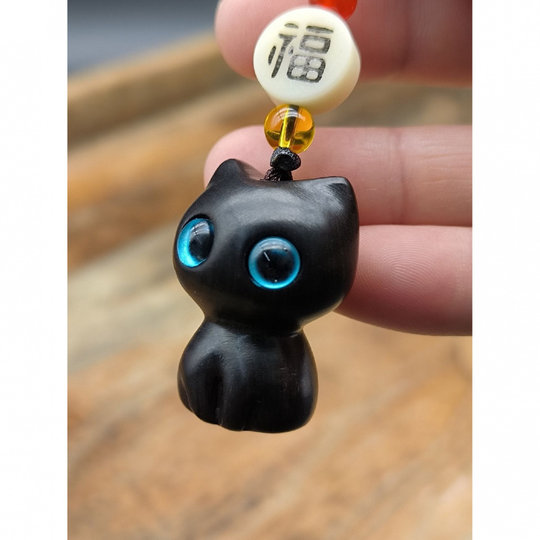 手机链可爱猫咪檀木男女国潮风背包挂件汽车钥匙挂件挂饰