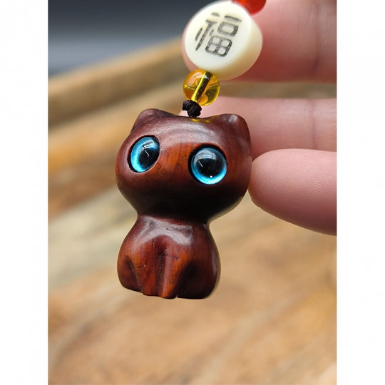 手机链可爱猫咪檀木男女国潮风背包挂件汽车钥匙挂件挂饰