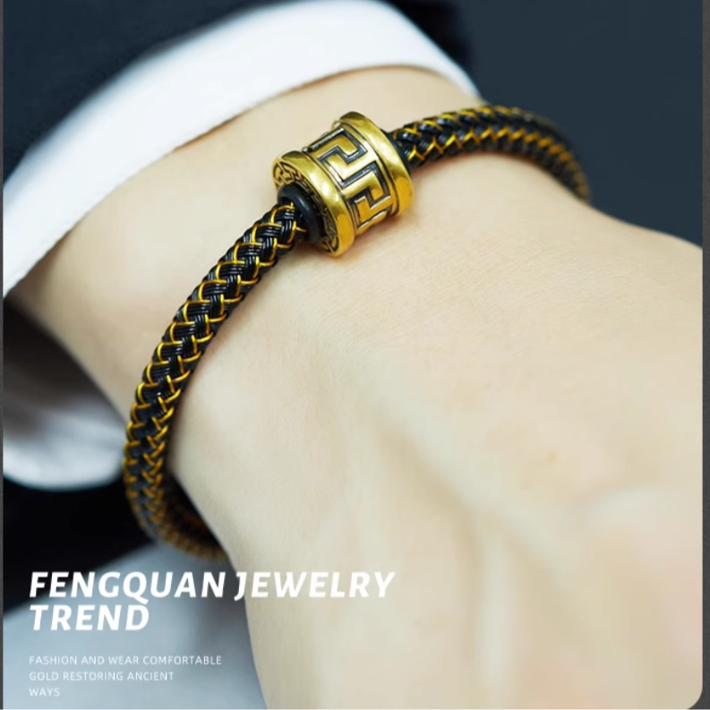 诺诗珠宝足金转运珠回纹手链复古男女款手串黄金时尚硬金手工手绳,淘宝优惠券,粉丝福利购,淘宝优惠卷