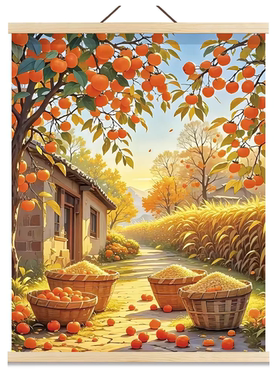 柿柿如意挂画五谷丰登装饰画客厅好寓意风水画金色麦田丰收图壁画