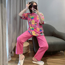 Cartoon Pure Cotton Pyjamas Woman Summer Short Sleeve Long Pants Cute Casual Korean Version Loose home Two suits to go out