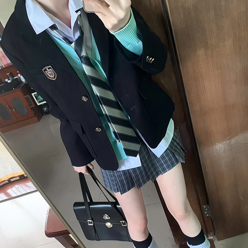 花千猪原创 崎野高西装 学院风校供感jk制服微收腰款双色百搭外套 - 图1