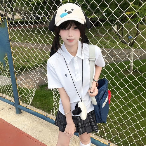 花千猪原创 小淞夏T恤  学院风校供感多色polo衫百搭运动款jk短袖 - 图1