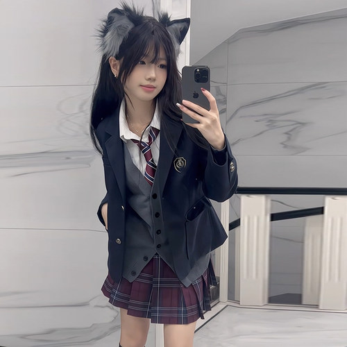 花千猪原创 崎野高西装 学院风校供感jk制服微收腰款双色百搭外套 - 图3