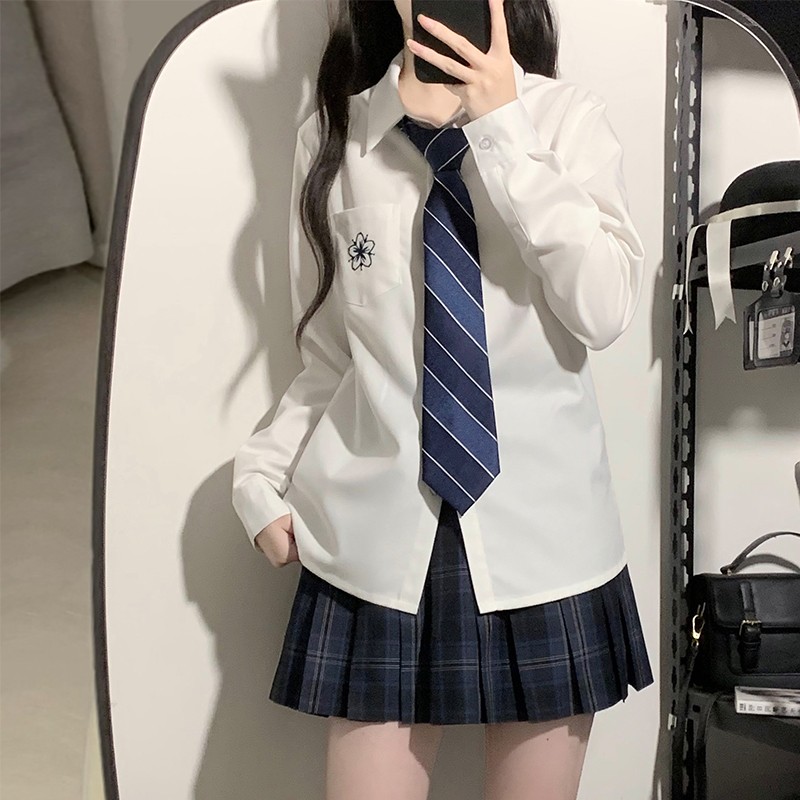 花千猪原创樱木北短袖长袖 jk衬衫日系白蓝色刺绣女衬衣春jk制服-图2