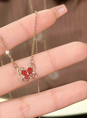 花丝蝴蝶项链爱心新中式项链项链ins蝴蝶简约