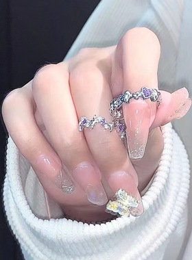 韩版紫钻星芒爱心戒指两件套女ins小众设计轻奢冷淡风开口食指环