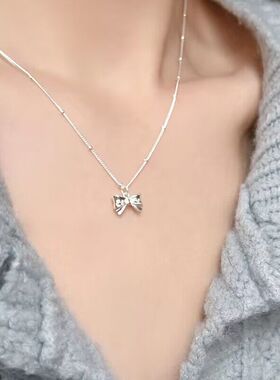 立体甜美蝴蝶结项链女夏季轻奢小众设计ins风简约精致批发锁骨链