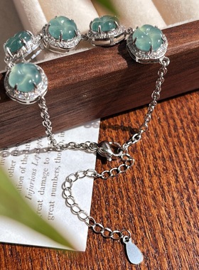 国风复古天然高冰蛋面翡翠手链 支持复检