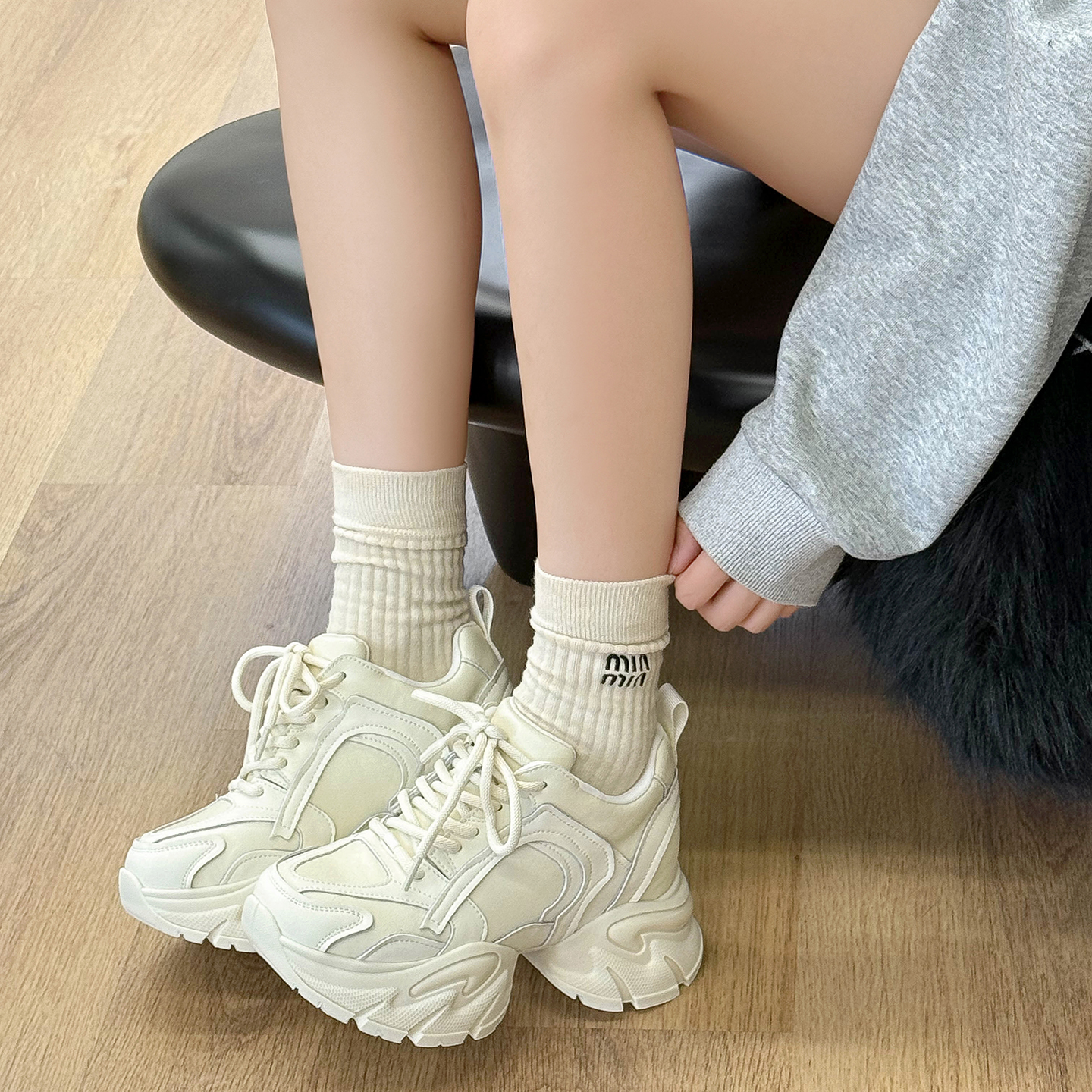 范小络10cm内增高老爹鞋女2025秋新款小个子时尚休闲鞋厚底增高鞋 - 图2