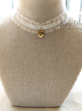 蕾丝日记心形植绒颈链复古公主风