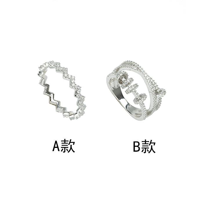 银质戒指个姓手饰女 小众设计水钻二合一组合套戒时尚锆石 DINN 925 银质戒指个姓手饰女 小众设计水钻二合一组合套戒时尚锆石 DINN 925