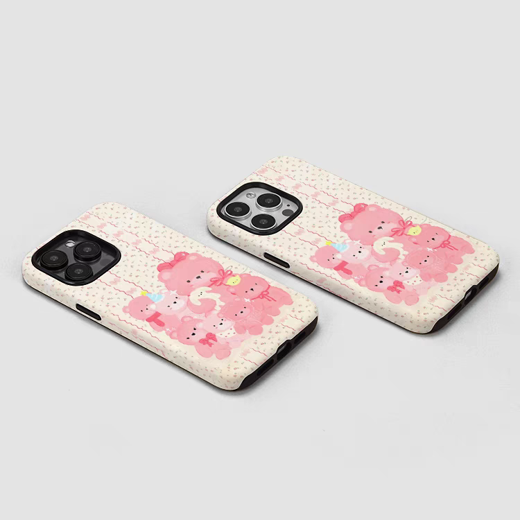 花帘小熊苹果13/14/15promax二合一保护壳ins风适用荣耀/小米红米/vivo/oppo/三星/一加小众原创手机壳情侣