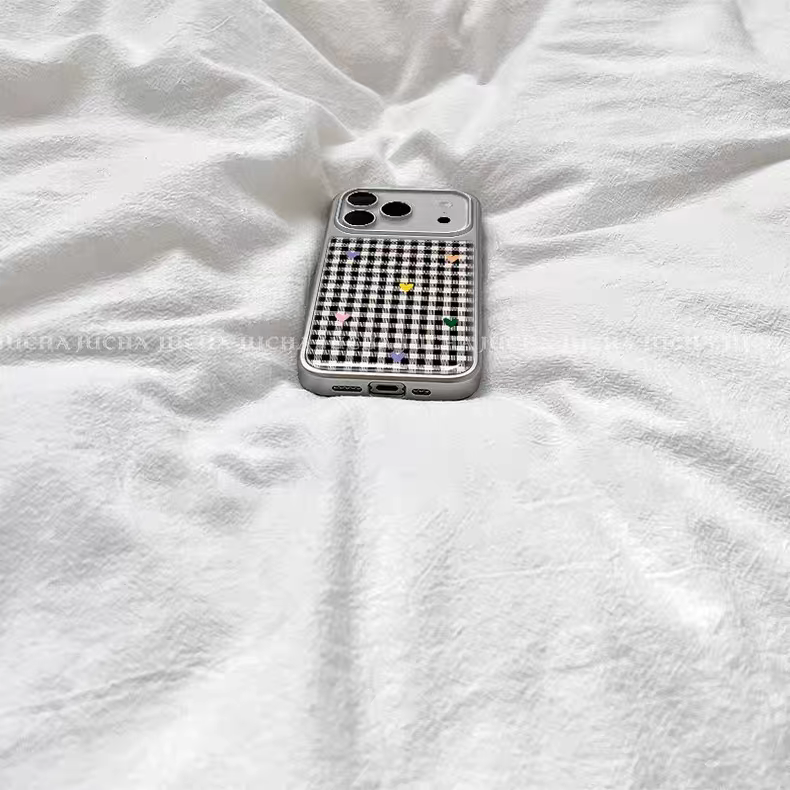 复古黑白格子爱心ins银边适用苹果17promax滴胶手机壳iphone16pro新款1314pro创意15pro全包防摔手机套高级感,淘宝优惠券,粉丝福利购,淘宝优惠卷