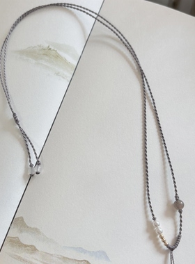 烟紫纯手工编绳精致细女锁骨链项链可挂和田玉等紫色吊坠可调节