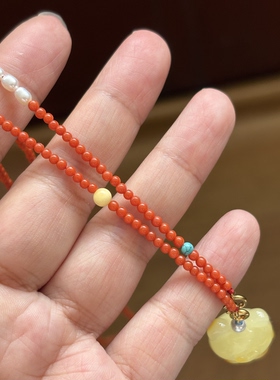 天然满色南红小米珠多宝项链女毛衣链高级可挂蜜蜡绿松玉石小吊坠
