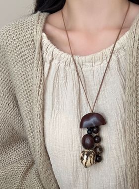 果壳项链新中式文艺复古感项链女长款植物果实菩提毛衣链个性配饰