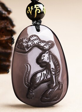 黑曜石生肖猪佩戴瑞虎保泰吊坠