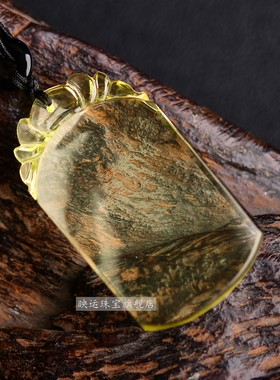 黄水晶平安无事牌吊坠方牌无字牌