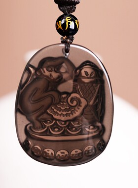 黑曜石猴运生辉属龙人吊坠护身符